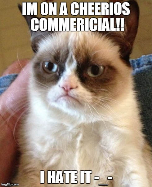 Grumpy Cat | IM ON A CHEERIOS COMMERICIAL!! I HATE IT -_- | image tagged in memes,grumpy cat | made w/ Imgflip meme maker