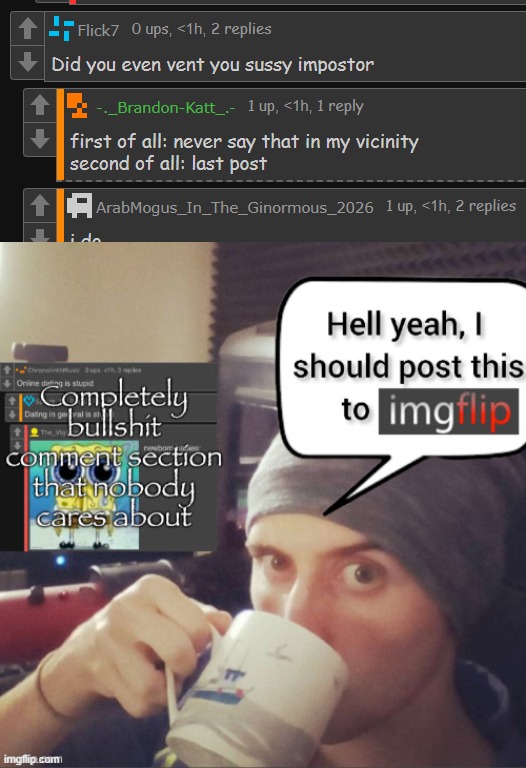 image tagged in completely bullshit comment section that nobody cares about | made w/ Imgflip meme maker