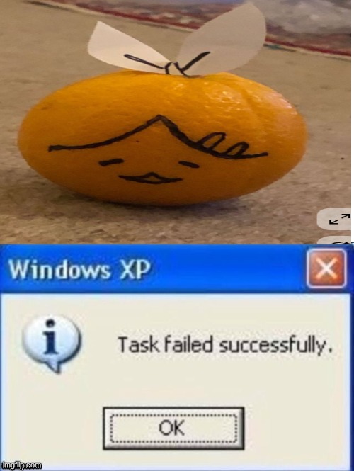 my attempt at crafts | image tagged in task failed successfully,rin,kagamine rin,orange | made w/ Imgflip meme maker