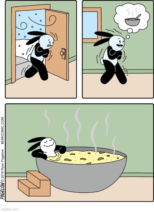 Buni Comics | image tagged in comics,buni comics,cold weather,soup,giant bowl,ahhhhh | made w/ Imgflip meme maker
