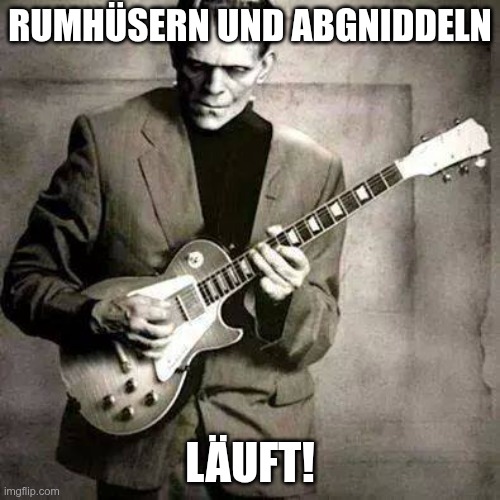 Rumhüsern und Abgniddeln ... läuft! | RUMHÜSERN UND ABGNIDDELN; LÄUFT! | image tagged in guitar god,guitar | made w/ Imgflip meme maker