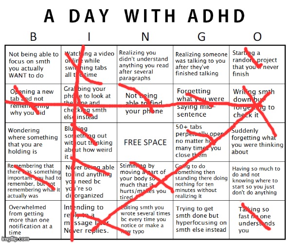 adhd bingo | image tagged in another adhd bingo | made w/ Imgflip meme maker