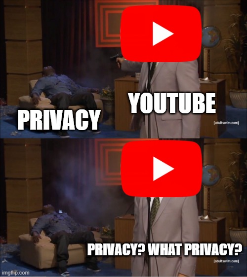 Youtube killed Privacy | YOUTUBE; PRIVACY; PRIVACY? WHAT PRIVACY? | image tagged in memes,who killed hannibal | made w/ Imgflip meme maker