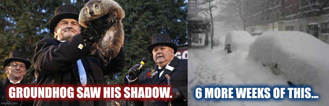Groundhog saw his shadow. | 6 MORE WEEKS OF THIS... GROUNDHOG SAW HIS SHADOW. | image tagged in groundhog day,snow storm,winter | made w/ Imgflip meme maker