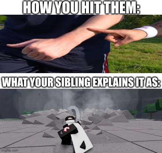 When you hit your sibling | HOW YOU HIT THEM:; WHAT YOUR SIBLING EXPLAINS IT AS: | image tagged in blank white template | made w/ Imgflip meme maker
