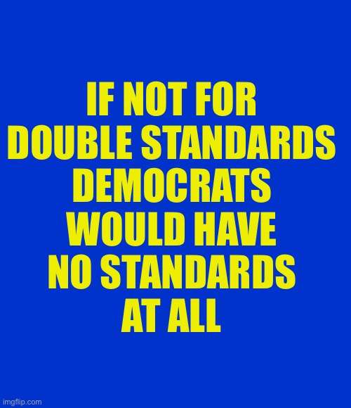 Blank Blue - large | IF NOT FOR 
DOUBLE STANDARDS 
DEMOCRATS 
WOULD HAVE 
NO STANDARDS 
AT ALL | image tagged in blank blue - large | made w/ Imgflip meme maker