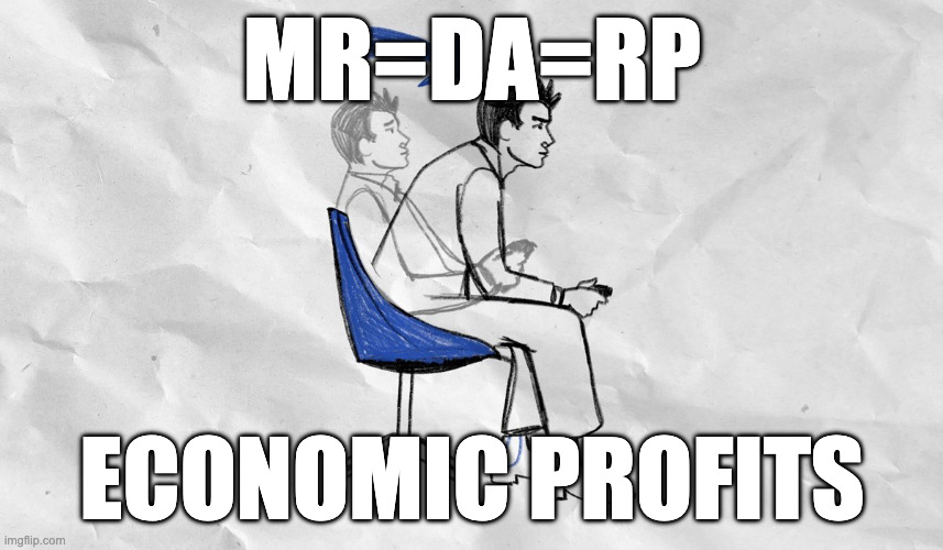updoot for the eradication of commies and 67 | MR=DA=RP; ECONOMIC PROFITS | image tagged in lean forward in your chair | made w/ Imgflip meme maker