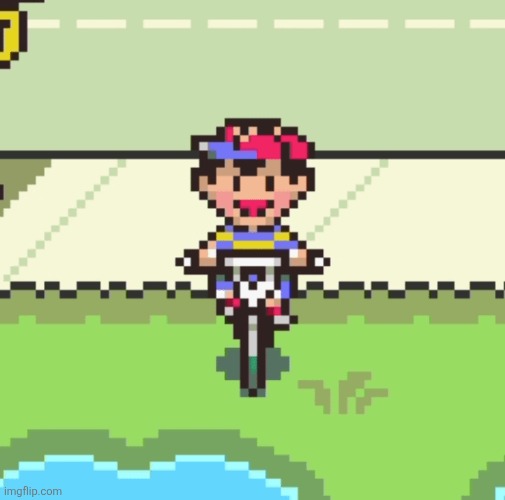 probably my favorite part of this game so far is ness being all jolly and happy on his bike | made w/ Imgflip meme maker