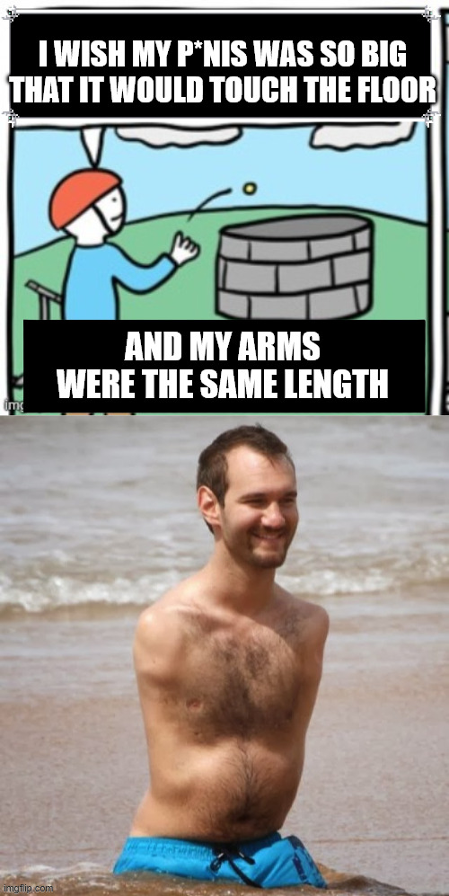 I WISH MY P*NIS WAS SO BIG THAT IT WOULD TOUCH THE FLOOR AND MY ARMS WERE THE SAME LENGTH | made w/ Imgflip meme maker