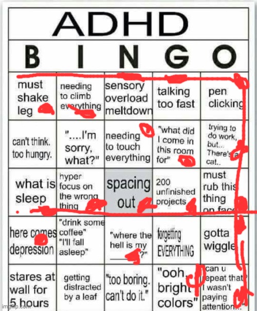 adhd bingo | image tagged in adhd bingo | made w/ Imgflip meme maker