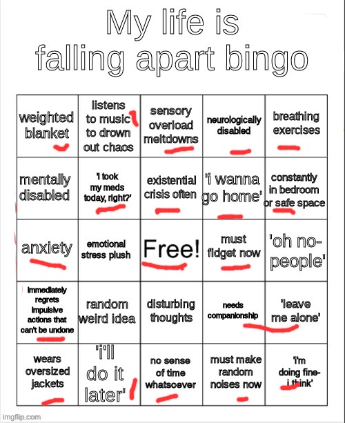 Noooooooo | image tagged in my life is falling apart bingo | made w/ Imgflip meme maker