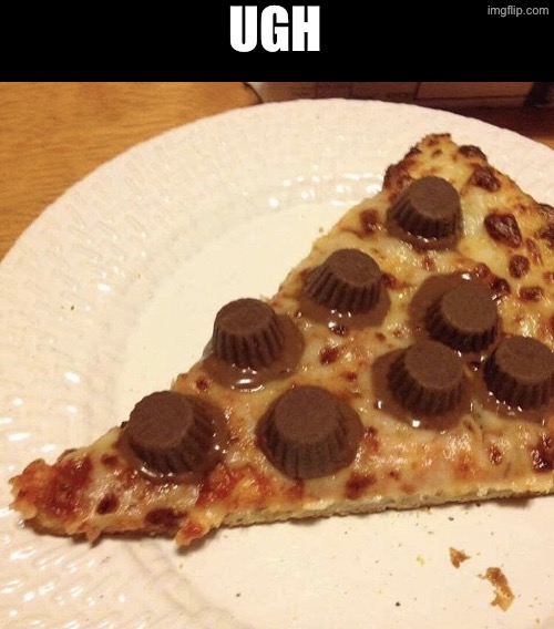 Ugh! | UGH | image tagged in cursed images,what a terrible day to have eyes,excuse me wtf,reese's,pizza,oh hell no | made w/ Imgflip meme maker