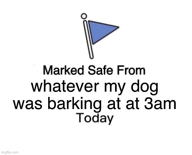 Marked Safe From | whatever my dog was barking at at 3am | image tagged in memes,marked safe from | made w/ Imgflip meme maker