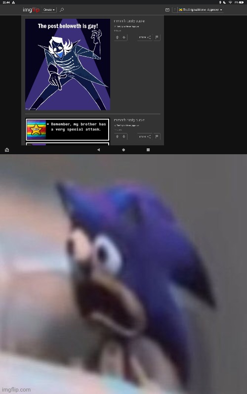 mmmh tasty susie (lmao. -Spinel) | image tagged in traumatised sonic | made w/ Imgflip meme maker