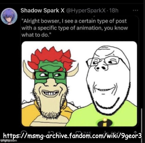 let us update the wiki | https://msmg-archive.fandom.com/wiki/9geor3 | image tagged in alright bowser | made w/ Imgflip meme maker