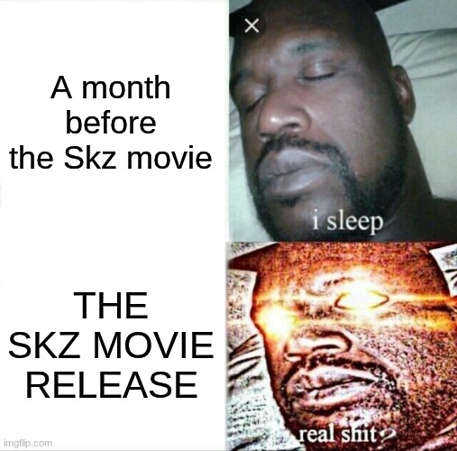 Sleeping Shaq | A month before the Skz movie; THE SKZ MOVIE RELEASE | image tagged in memes,sleeping shaq | made w/ Imgflip meme maker