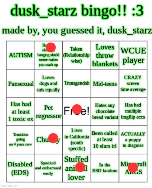 Well gosh doodly darn it | image tagged in dusk_starz's bingo | made w/ Imgflip meme maker