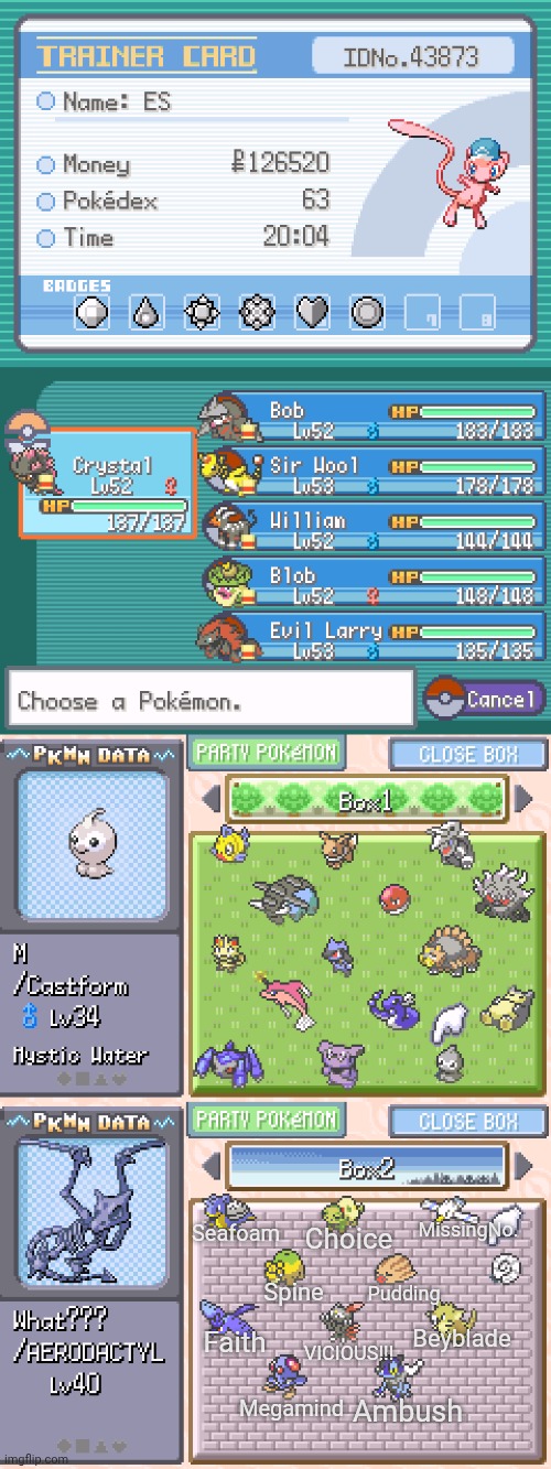 Day 3 (tags and comments) | MissingNo. Seafoam; Choice; Spine; Pudding; Beyblade; Faith; VICIOUS!!! Ambush; Megamind | image tagged in no deaths,choice is fakemon,aquamarine nuzlocke | made w/ Imgflip meme maker