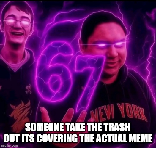 adrian explain our 6 7 | SOMEONE TAKE THE TRASH OUT ITS COVERING THE ACTUAL MEME | image tagged in adrian explain our 6 7 | made w/ Imgflip meme maker