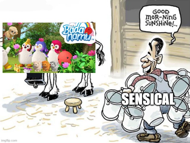 Badanamu in a nutshell | SENSICAL | image tagged in milking the cow,badanamu | made w/ Imgflip meme maker