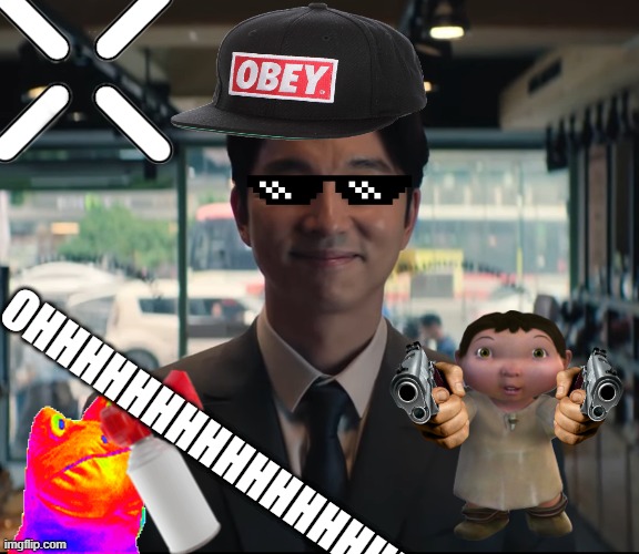 OH MY *censored* GAWD | OHHHHHHHHHHHHHHHHHHHH | image tagged in squid game salesman | made w/ Imgflip meme maker