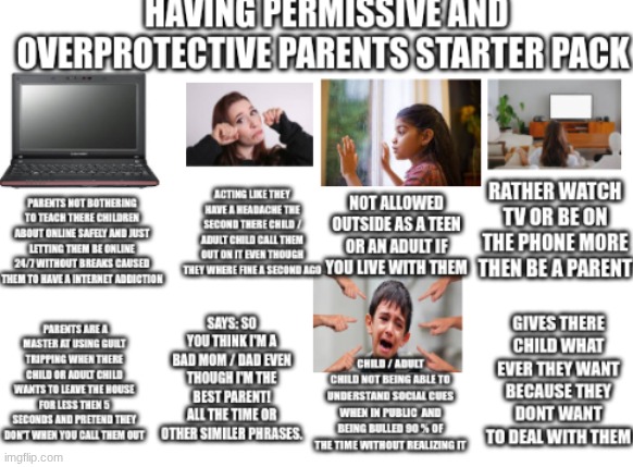 not a repost but I couldn't copy past without it looking weird | image tagged in starter pack,memes,relatable,parents,kids,depression | made w/ Imgflip meme maker