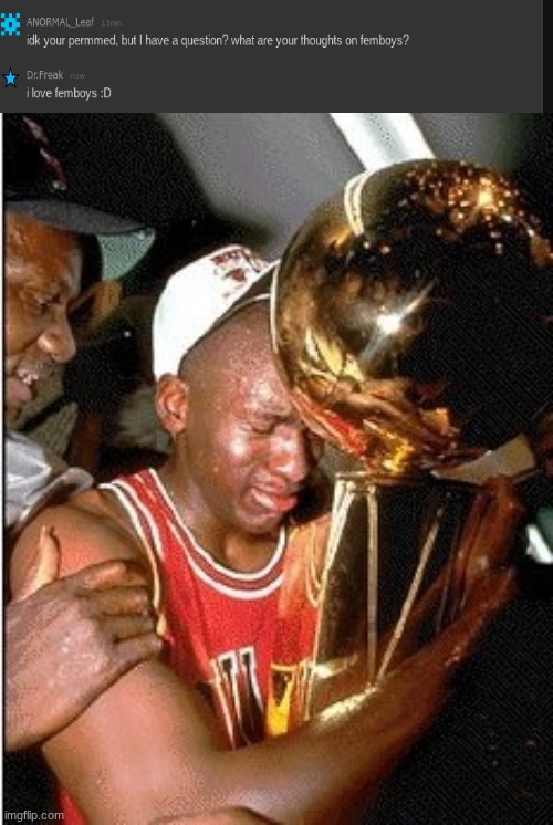 LETS GO!!!!! | image tagged in jordan holding the nba trophy | made w/ Imgflip meme maker