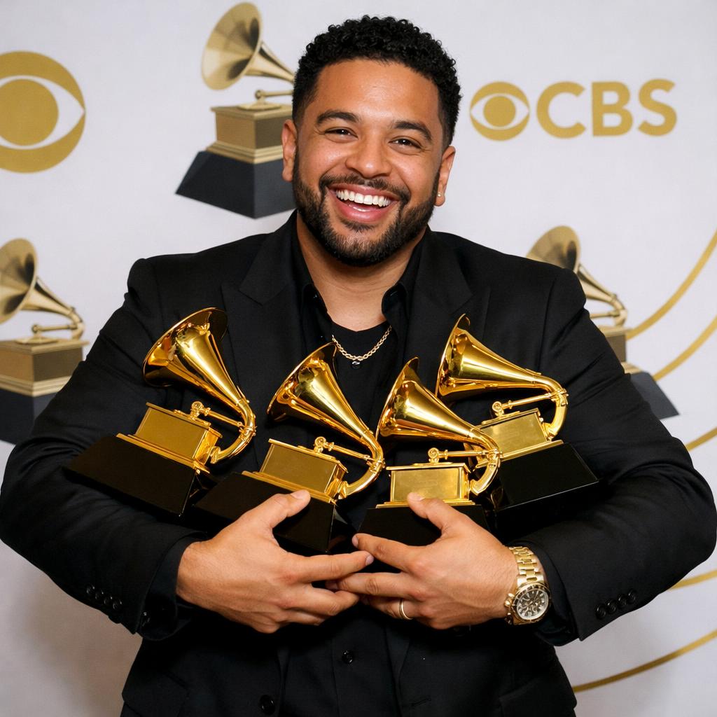 Holding a bunch of Grammys Blank Meme Template