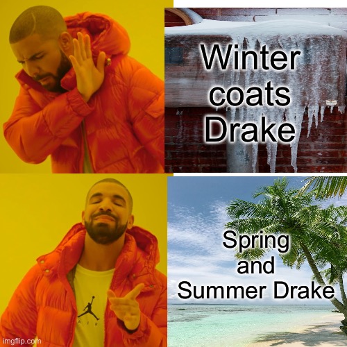 Drake Hotline Bling Meme | Winter coats Drake; Spring and Summer Drake | image tagged in memes,drake hotline bling,hotline bling,drake | made w/ Imgflip meme maker