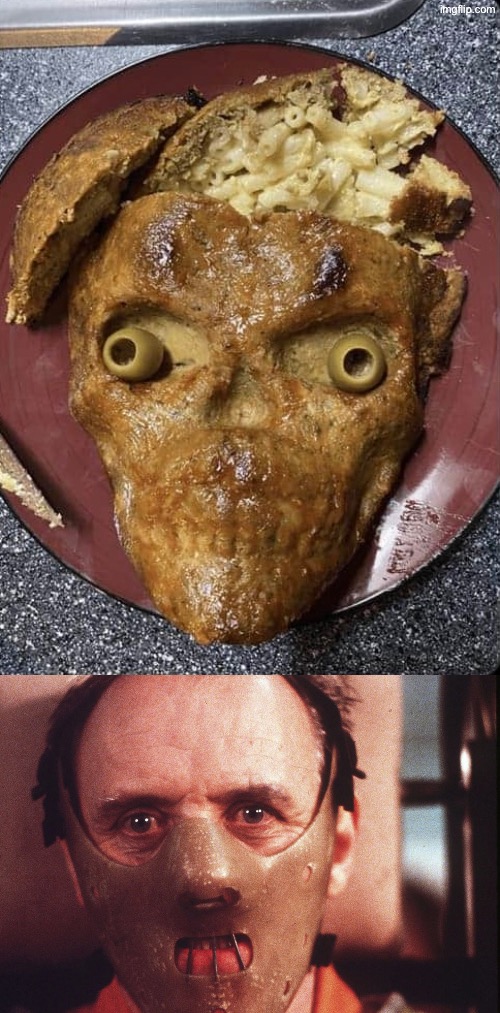 Bread bowl shaped like skull filled with white cheddar mac and cheese | image tagged in cursed images,mac and cheese,skull,what a terrible day to have eyes,hannibal lecter,cannibal | made w/ Imgflip meme maker