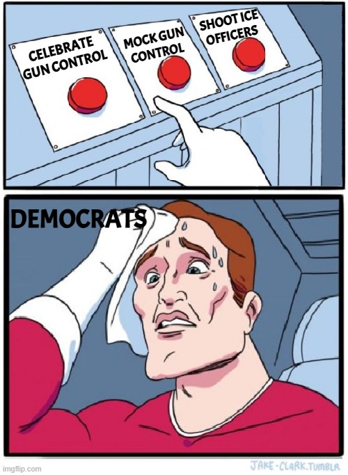 Choices X# | SHOOT ICE
OFFICERS; MOCK GUN
CONTROL; CELEBRATE GUN CONTROL; DEMOCRATS | image tagged in three buttons,gun control,second amendment,2a,protest,ice | made w/ Imgflip meme maker