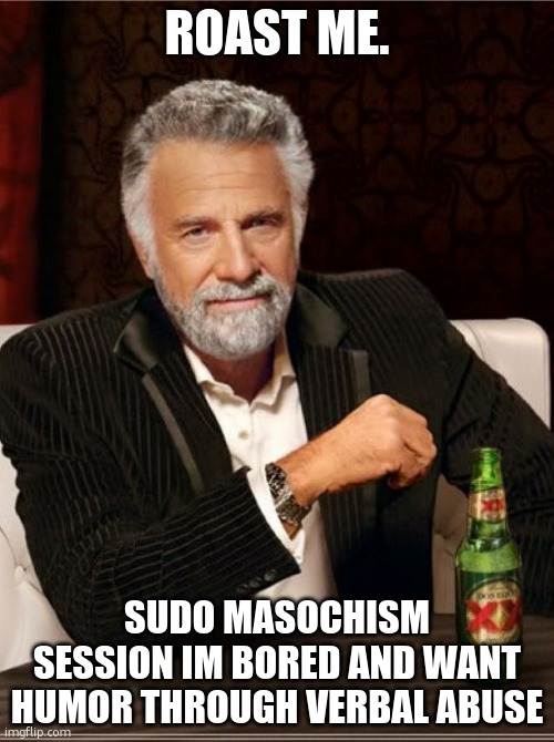 smartest man in the world | ROAST ME. SUDO MASOCHISM SESSION IM BORED AND WANT HUMOR THROUGH VERBAL ABUSE | image tagged in smartest man in the world | made w/ Imgflip meme maker