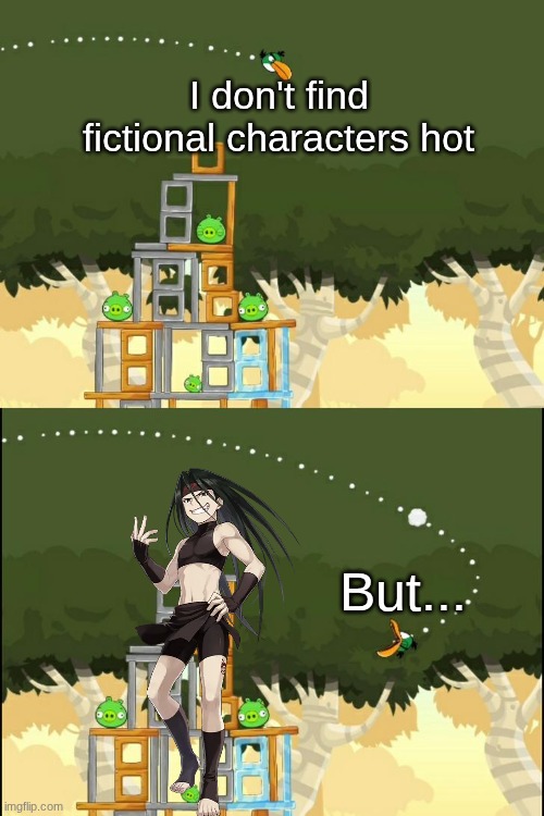 Hear me out guys. | I don't find fictional characters hot; But... | image tagged in angry birds boomerang | made w/ Imgflip meme maker