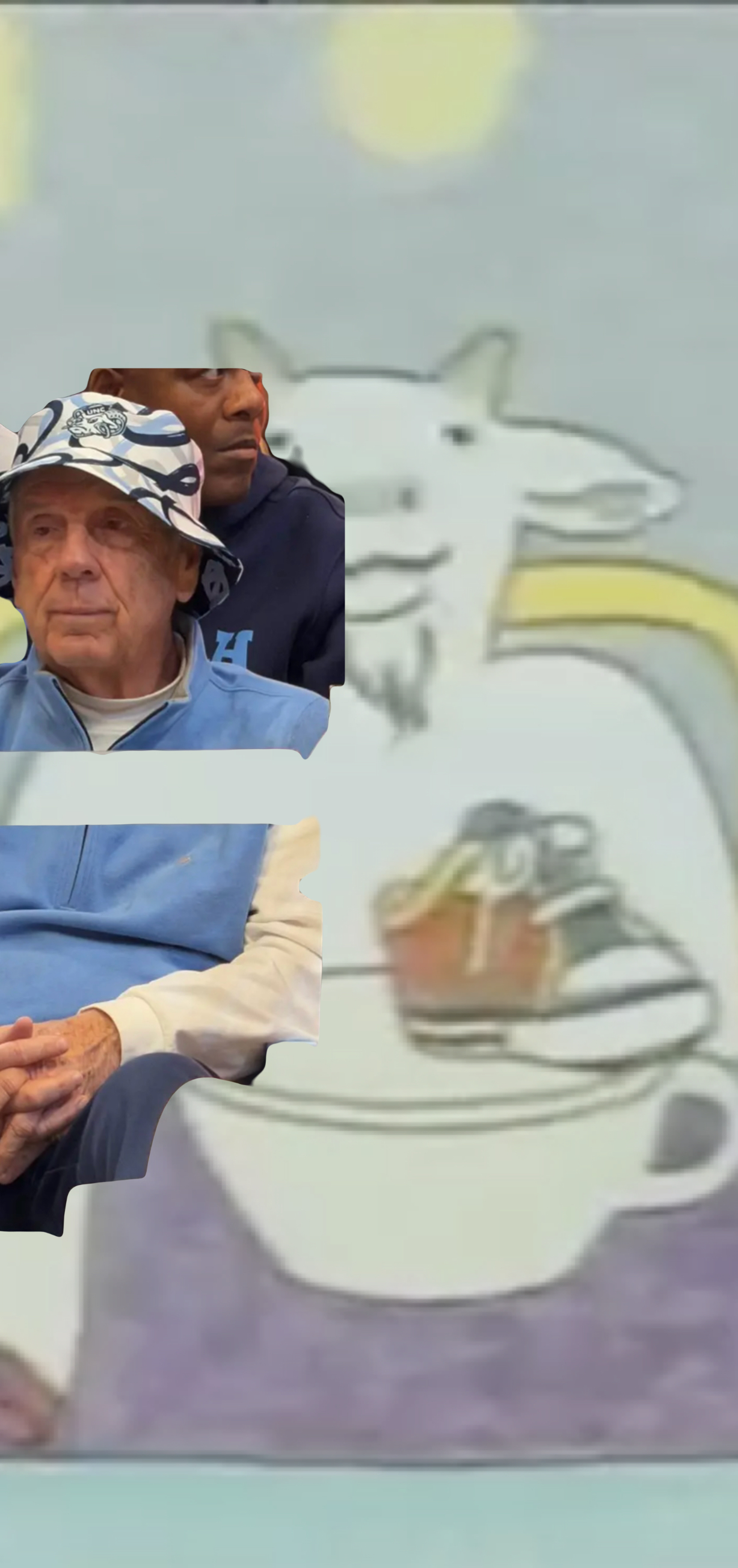 Roy in the hat sitting next to goat on Jane Aaron Zero segment Blank Meme Template