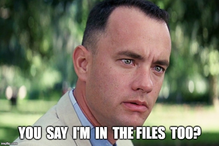No One Safe | YOU  SAY  I'M  IN  THE FILES  TOO? | image tagged in memes,and just like that | made w/ Imgflip meme maker