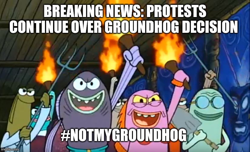 #notmygroundhog | BREAKING NEWS: PROTESTS CONTINUE OVER GROUNDHOG DECISION; #NOTMYGROUNDHOG | image tagged in groundhog day,winter,shadow,pennsylvania,discontent,protests | made w/ Imgflip meme maker