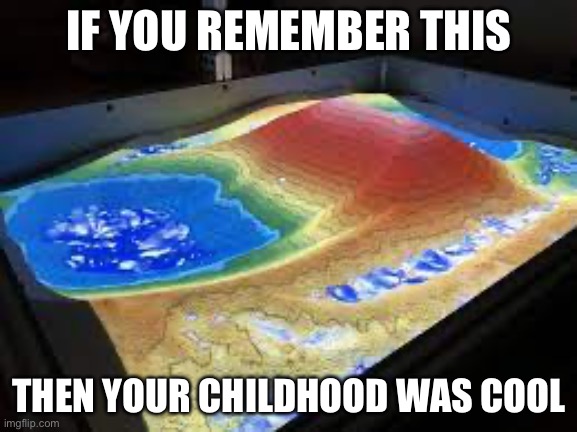 It was an Augmented Reality sand box display that they use in interactive museums and stuff | IF YOU REMEMBER THIS; THEN YOUR CHILDHOOD WAS COOL | image tagged in sand,right in the childhood,funny,memes,relatable,oh wow are you actually reading these tags | made w/ Imgflip meme maker