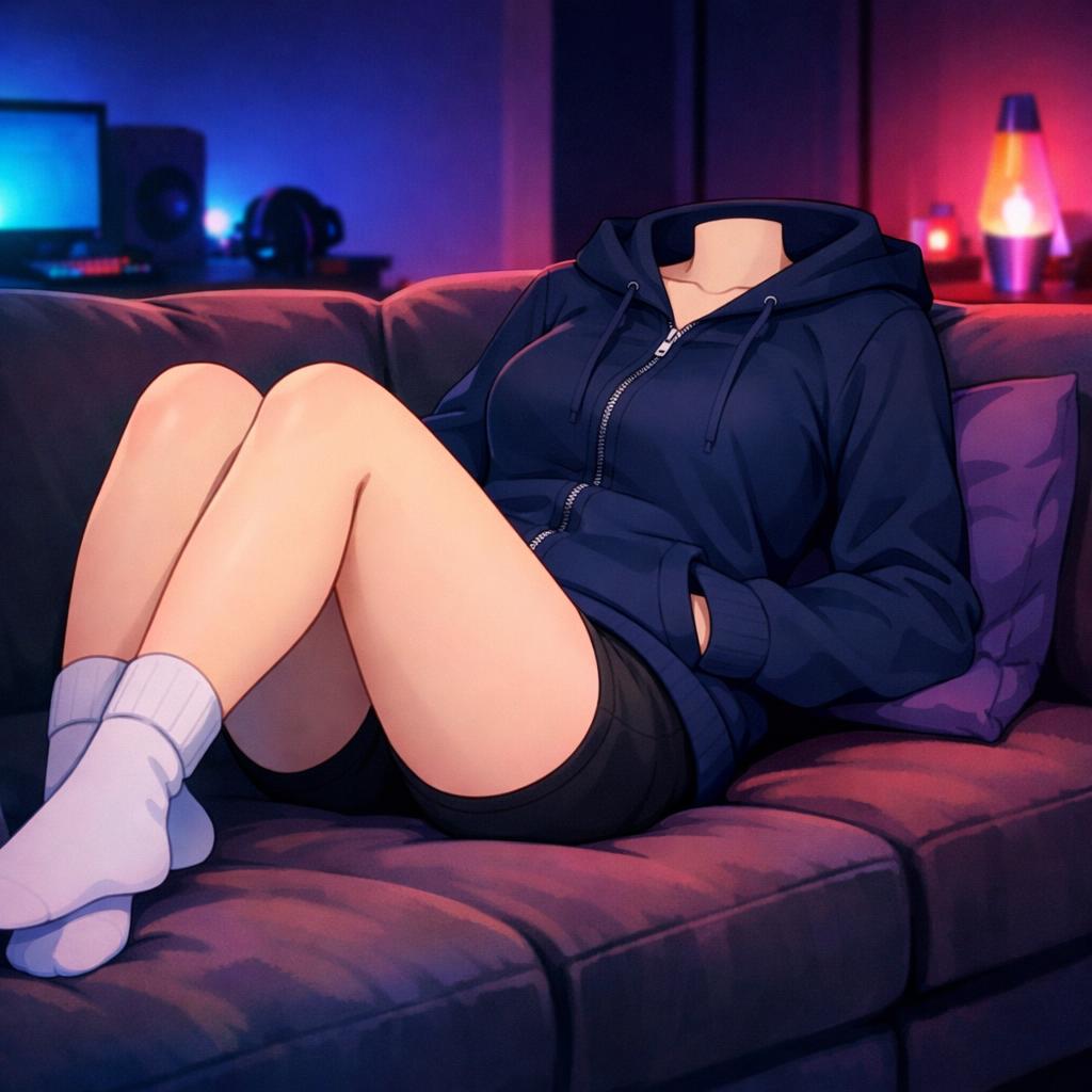 headless anime girl chilling Blank Meme Template