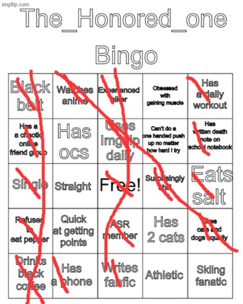 the honored one bingo | image tagged in the_honored_one bingo | made w/ Imgflip meme maker