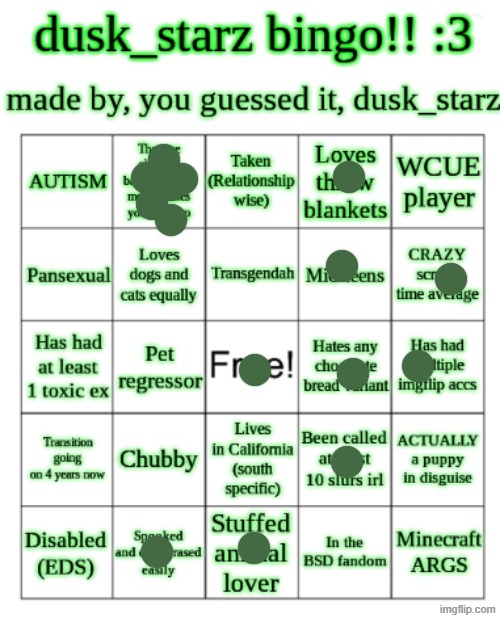 no bingo | image tagged in dusk_starz's bingo | made w/ Imgflip meme maker