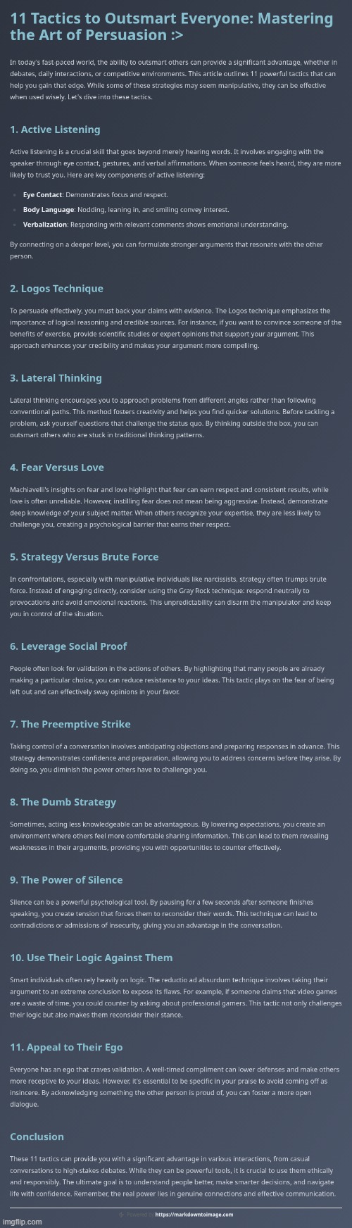 11 Tactics To Outsmart Everyone >:> | image tagged in simothefinlandized,persuasion,infographic,tutorial | made w/ Imgflip meme maker
