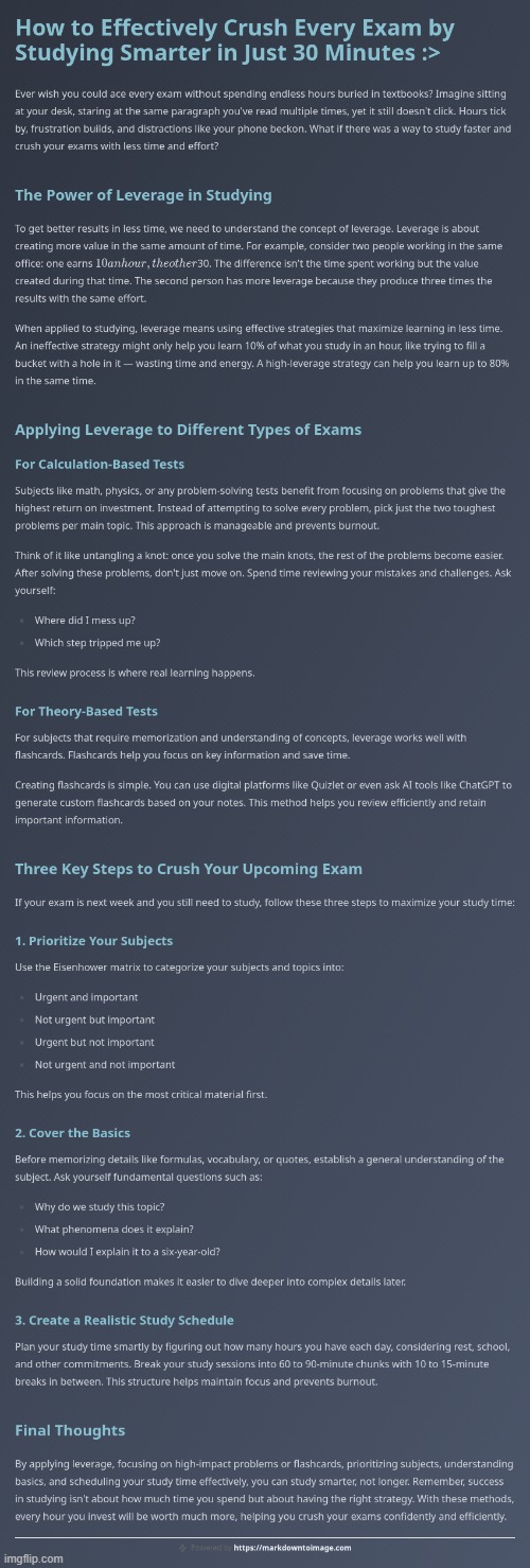 How To Ace Every Exam :> | image tagged in simothefinlandized,studying,exams,infographic,tutorial | made w/ Imgflip meme maker