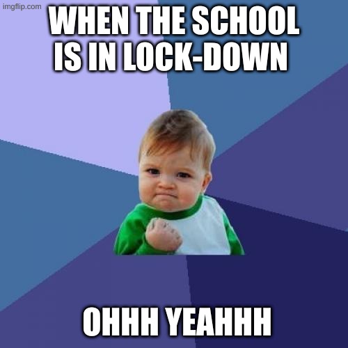 Success Kid Meme | WHEN THE SCHOOL IS IN LOCK-DOWN; OHHH YEAHHH | image tagged in memes,success kid | made w/ Imgflip meme maker