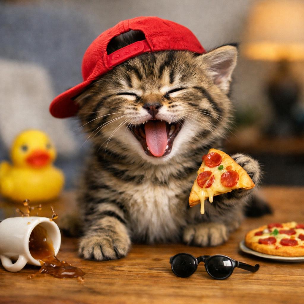 kitten eating pizza Blank Meme Template