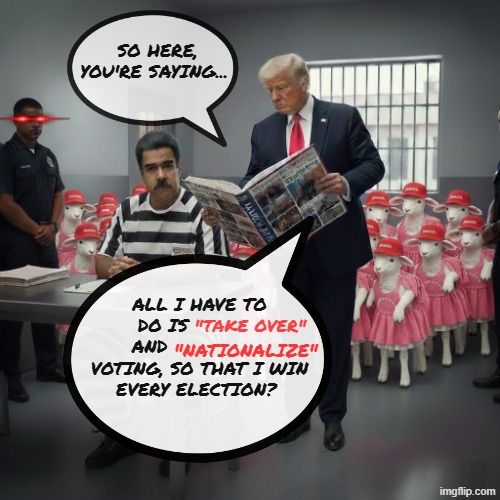 Copycat Trump's Playbook | SO HERE, YOU'RE SAYING... ALL I HAVE TO DO IS            AND                 VOTING, SO THAT I WIN 
EVERY ELECTION? "TAKE OVER"; "NATIONALIZE" | image tagged in playbook,trump,maga,nationalize,take over,corruption | made w/ Imgflip meme maker