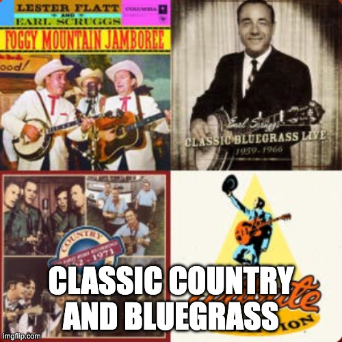 linkie in the comments | CLASSIC COUNTRY AND BLUEGRASS | image tagged in music,grass,blue | made w/ Imgflip meme maker