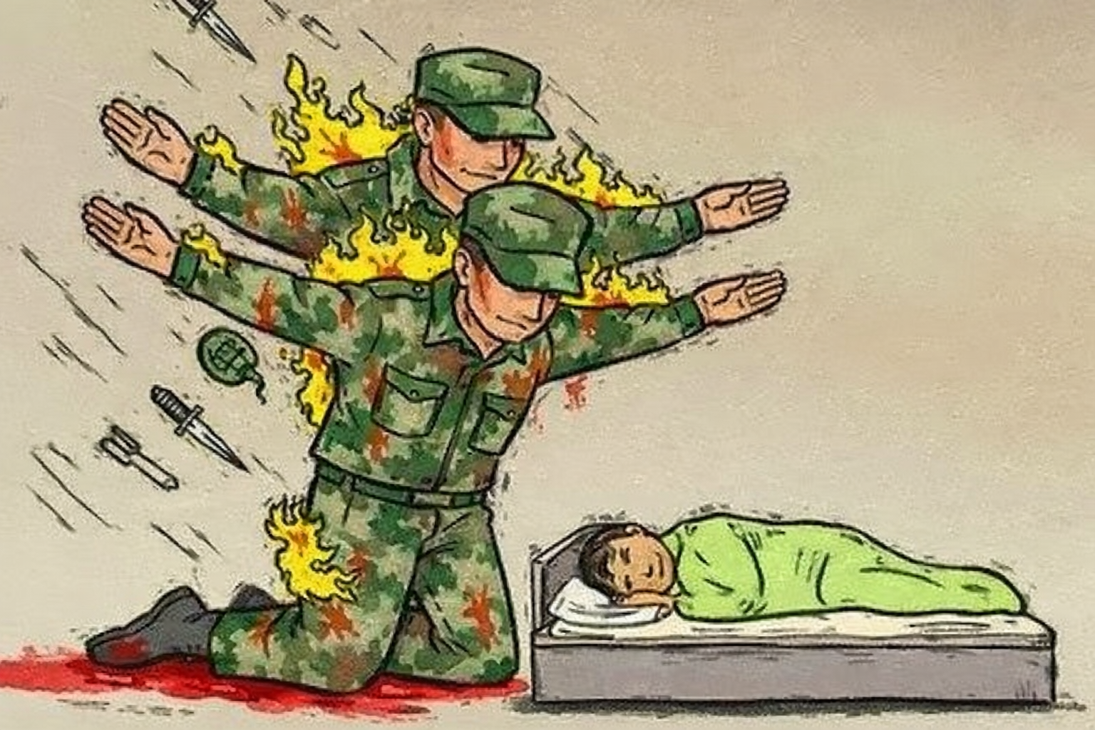 Sleeping child two soldiers Blank Meme Template