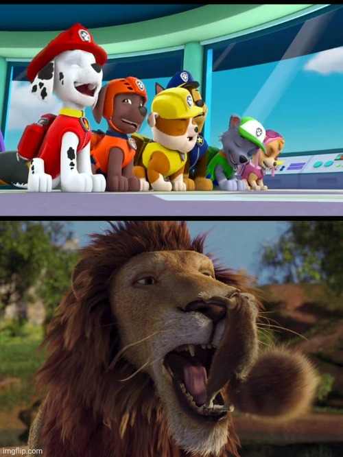 Pups Laughs At Samson Put in stuck A Benny's Nose | image tagged in who laughs at samson put in stuck a benny's nose,paw patrol,disney,paramount,deviantart,crossover | made w/ Imgflip meme maker