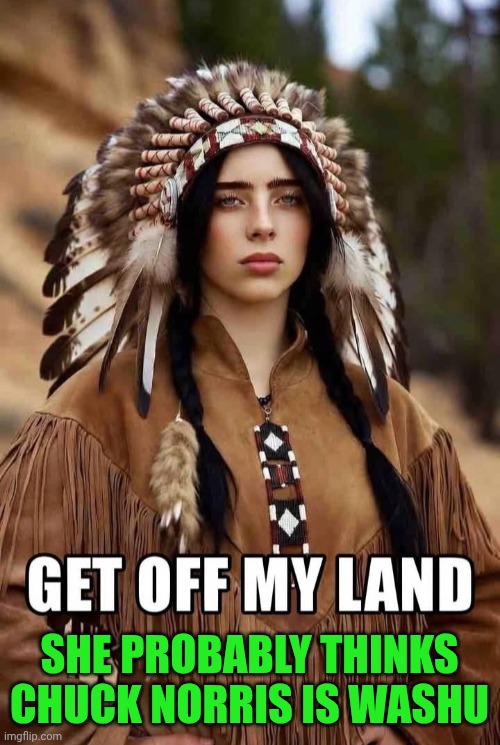 Funny | SHE PROBABLY THINKS CHUCK NORRIS IS WASHU | image tagged in funny,billie eilish,dumbass,chuck norris,illegal aliens,secure the border | made w/ Imgflip meme maker