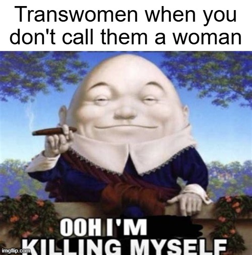 Ooh I'm killing myself | Transwomen when you don't call them a woman | image tagged in ooh i'm killing myself | made w/ Imgflip meme maker